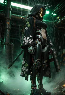 Cybernetic Ronin in the Rain