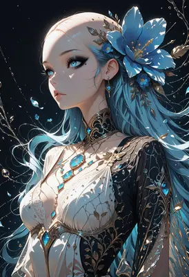 Ethereal Maiden with Blue Floral Accents