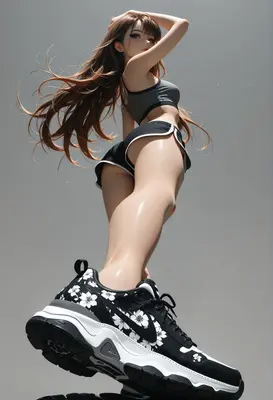 Athletic Girl In Floral Sneakers