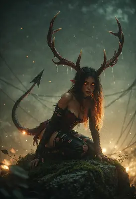 Ethereal Antlered Demon in the Mist
