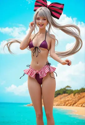 Cheerful Anime Girl at the Beach