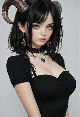 Elegant Succubus Portrait with Ram Horns