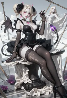 Gothic Succubus Resting on Ornate Pedestal