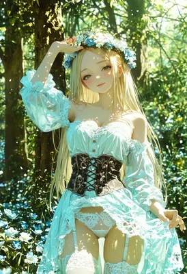 Blonde Maiden in a Floral Forest
