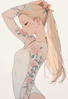 Blonde Beauty with Floral Sleeve Tattoo