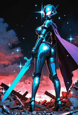 Neon Knight in the Ruined Wasteland