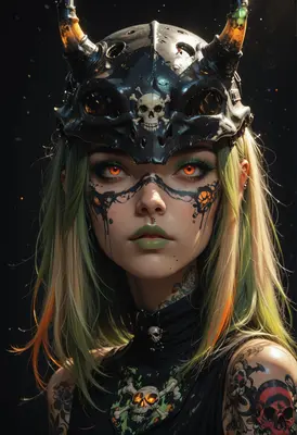 Fiery Eyed Warrior with Skull Helm