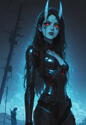 Cybernetic Demon in Blue Neon