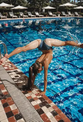 Athletic Handstand Split in the Pool