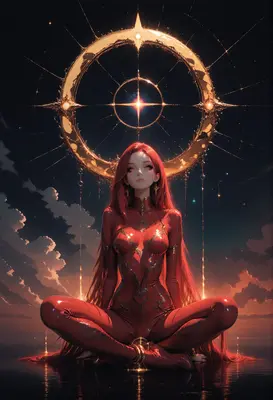 Celestial Red Goddess in Meditation