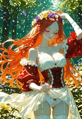 Redheaded Maiden in a Sunlit Forest