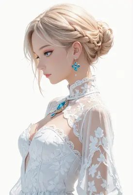 Elegant Blonde Noble in White Lace