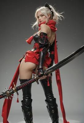 Blonde Warrior with Red Scarf