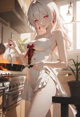 Cooking Breakfast with a Crimson Gaze