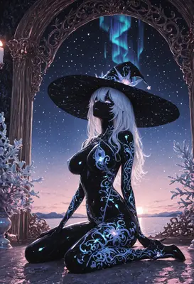 Celestial Witch Under Northern Lights