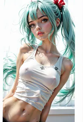 Anime Girl with Mint Green Ponytails