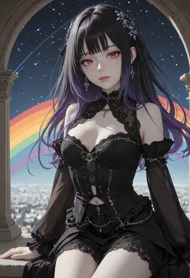 Gothic Beauty Under A Rainbow Sky