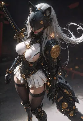 Armored Cat Girl Samurai Warrior