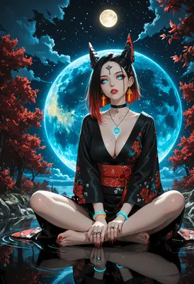Moonlit Demon Maiden in Red and Black