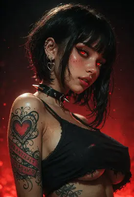 Gothic Beauty with Glowing Crimson Eyes