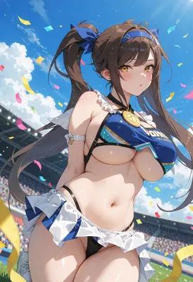 Victorious Cheerleader Celebrating on Field