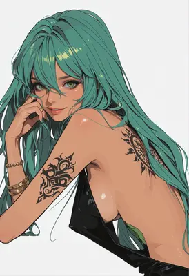 Stunning Green Haired Girl with Tattoos