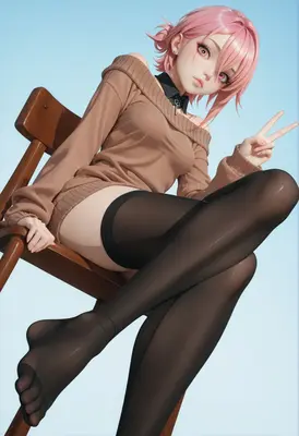 Pink Haired Girl Sitting On Chair