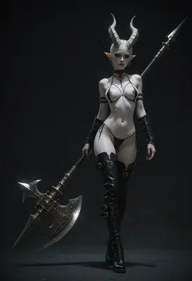 Demon Warrior with Ornate Battle Axe