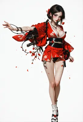 Red Blossom Samurai Warrior Maiden