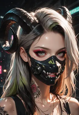 Cybernetic Demon Girl in Neon City