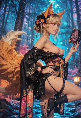 Mystical Kitsune Reading in Enchanted Forest
