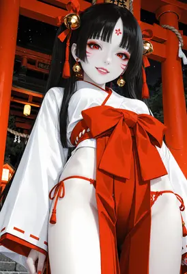 Shrine Maiden in Red and White