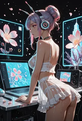 Cybernetic Gamer in Floral Studio