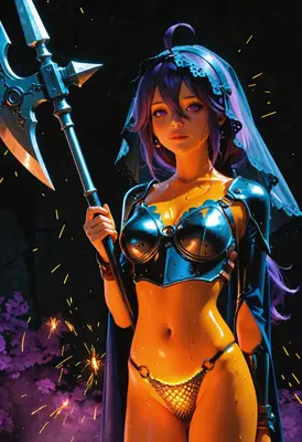 Purple Haired Warrior in Battle Gear