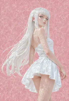 Ethereal Girl with Flowing White Hair