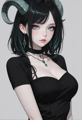 Elegant Succubus with Teal Horns