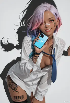 Edgy Girl with Pastel Hair and Smartphone