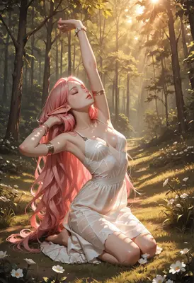 Pink Haired Elf Stretching in Forest