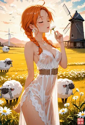 Sunlit Meadow Dream with Daisy Girl