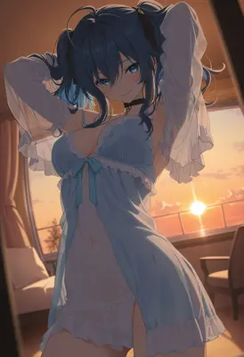 Sunset Serenity in Blue Lingerie