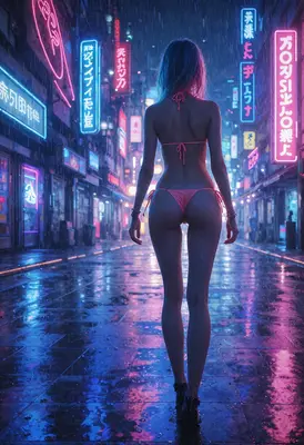 Neon Rain Midnight Stroll