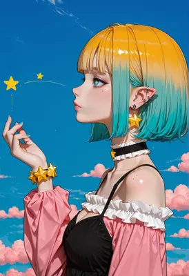 Girl Enchanted by Floating Golden Stars