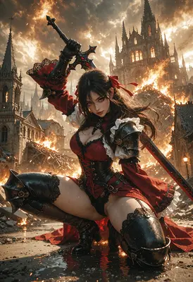 Warrior Queen Amidst the Burning Ruins