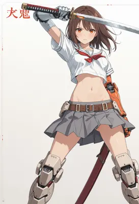 Cyborg Schoolgirl Warrior with Katana