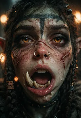 Fierce Orc Warrior Close Up Portrait