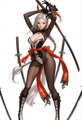 Silver Haired Swordswoman in Elegant Attire