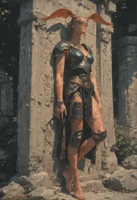 Winged Warrior Resting Against Ancient Ruins