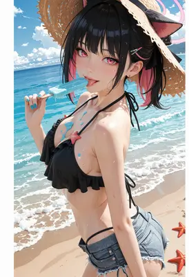 Summer Cat Girl with Blue Popsicle