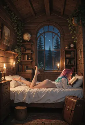 Cozy Evening Reading in Rustic Cabin