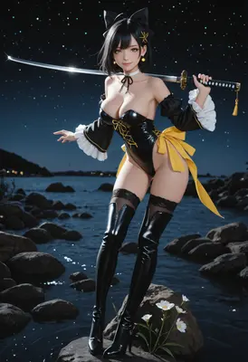 Midnight Blade Warrior Under Starlight